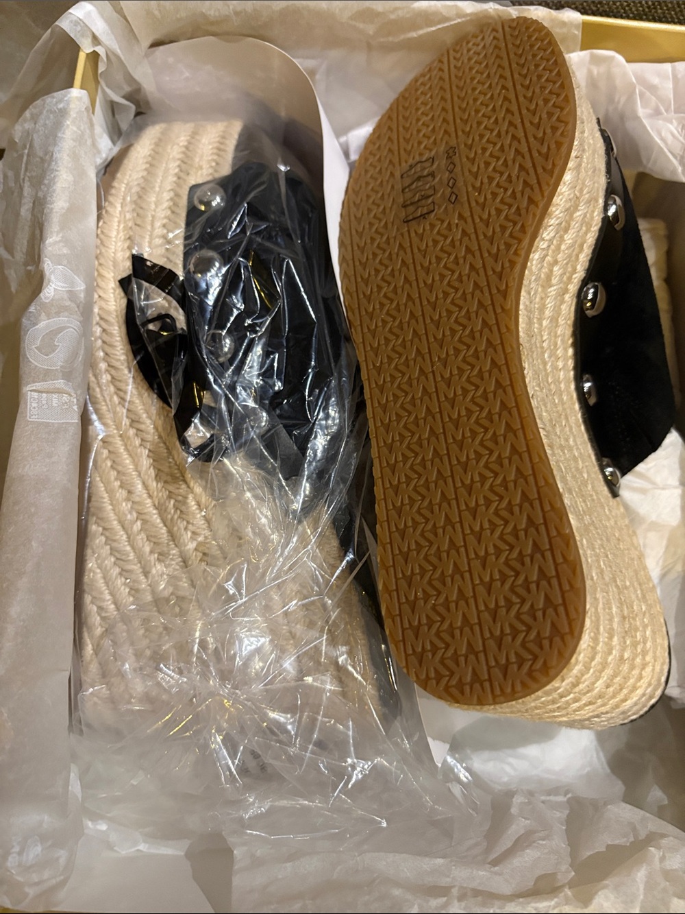 Michael Kors Mayes Black Suede Espadrille Wedge Mules with Stud Trim - Picture 3 of 5